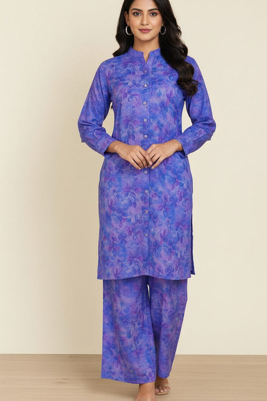 Elegant Purple Floral Printed Kurta Set