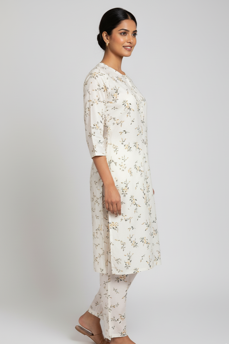 Soft Cream Floral Printed Kurta Set