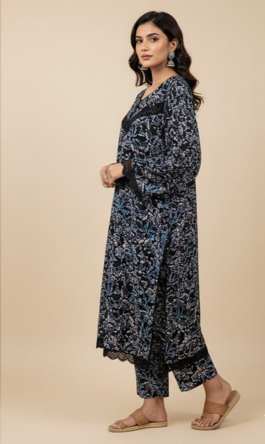 Monochrome Elegance 3-Piece Printed lawn Suit (Black & White)