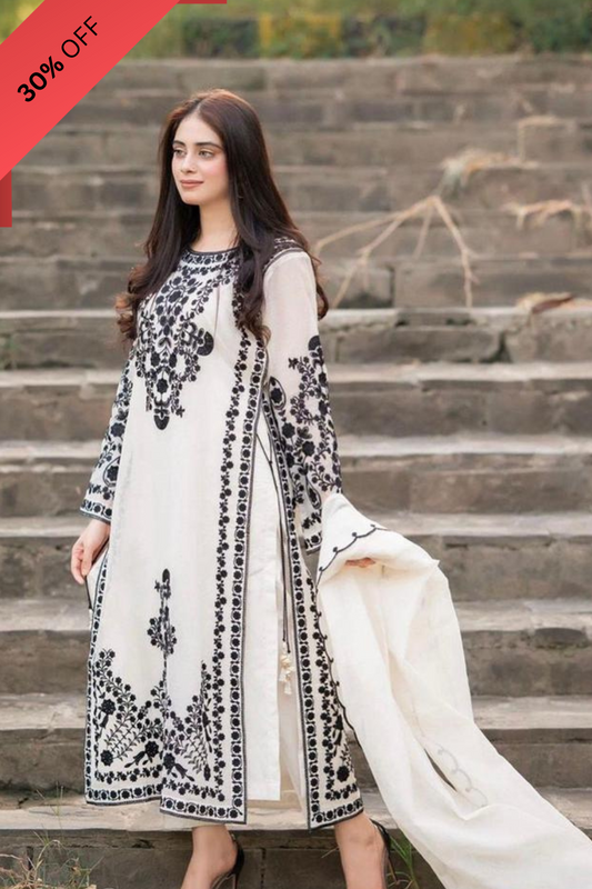 3 Pcs Women's Stitched Organza Embroidered Suit