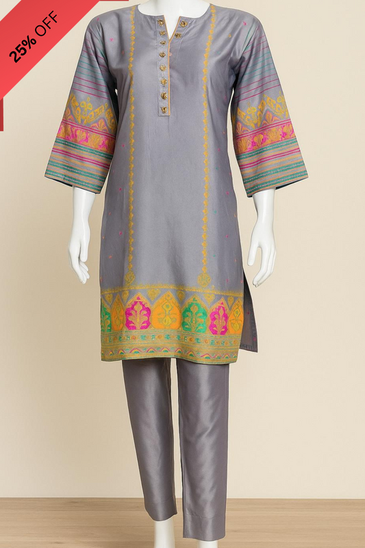 Grey Elegance – Printed 2 Piece