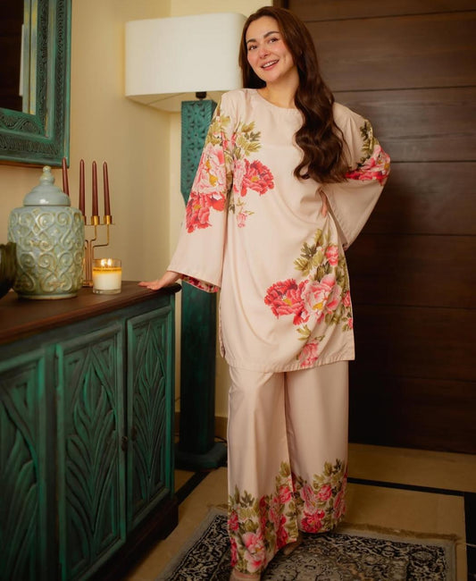 2 Pcs Women's Stitched Printed Co-Ord Set