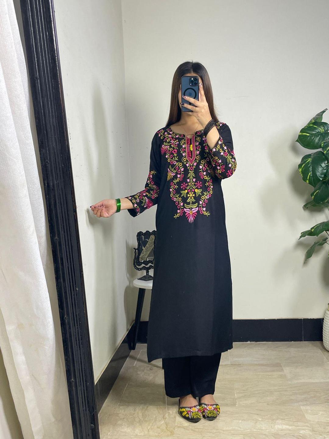 stylish women's stiched embroided shirt and trouser set -2 pcs