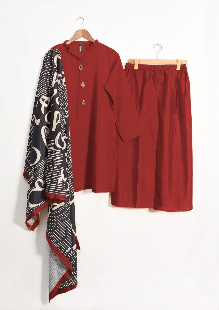 3 pcs women's stiched grip silk plain suit