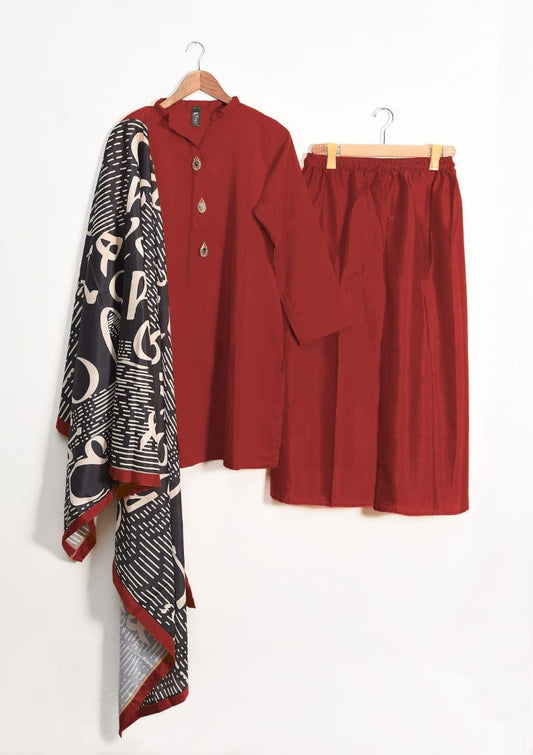 3 pcs women's stiched grip silk plain suit
